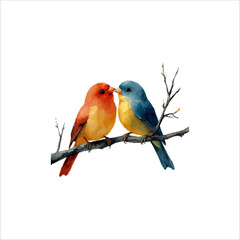 Watercolor lovebirds couple on a branch illustration. love Birds and heart watercolor vector.
