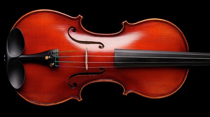 Fototapeta premium Vintage Wooden Violin Red Polished Finish Musical Instrument Classical Music Strings Close up Black