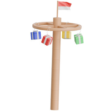 3D Render Indonesian Traditional Game Panjat Pinang