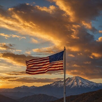 American Flag with orders Mountain Scene