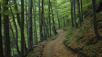 Obraz premium Scenic forest landscape with a winding hiking track