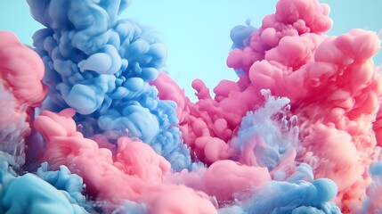 Abstract blue and pink ink swirling on a clear backdrop.