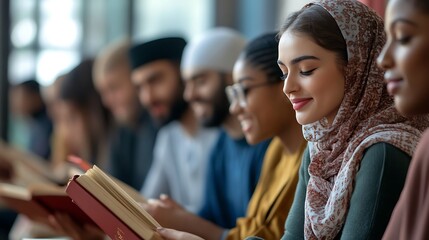 Islamic Calligraphy with Figures Reading