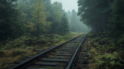 Rustic abandoned railroad tracks surrounded