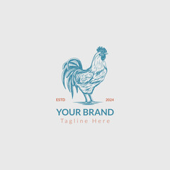 Farm rooster vintage illustration logo design