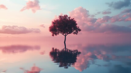 Naklejka premium Pink and blue leaves lake scenery illustration poster background