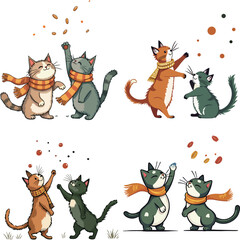 Playful Cats Enjoying Autumn