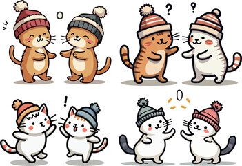 Cats in Winter Hats Playing