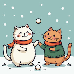 Cats Playing in the Snow