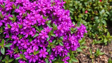 Obraz premium A flowering bush with vibrant purple flowers blooming in the spring season, green leaves, flowering bushes, spring flowers