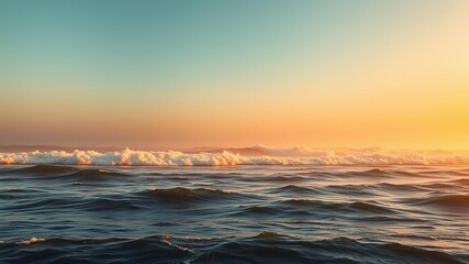 Obraz premium Warm golden light casting a mystical glow on a tranquil ocean with waves rolling in the distance, serene, sky, ripple