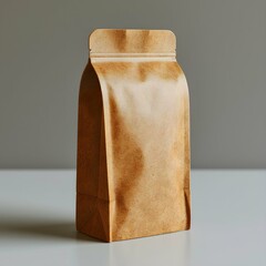 A brown coffee paper bag packaging mockup with spilled coffee beans on a coffee table, a mockup in Photoshop and Photoshop Elements, a mockup in PSD, a mockup for marketing, a mockup for packaging