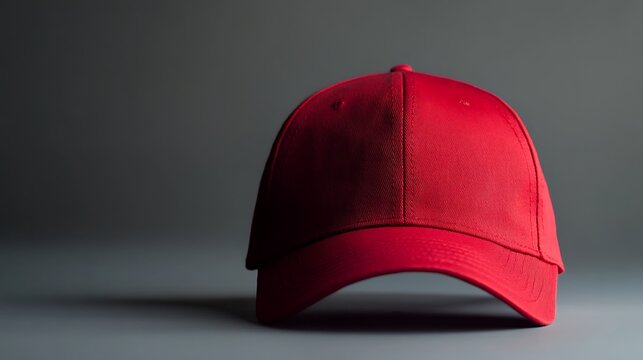 Classic Red Baseball Cap on Gray Background:  A Stylish and Simple Headwear