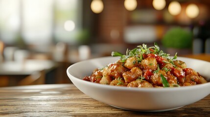 Delicious Gnocchi Pasta Dish in Restaurant Setting