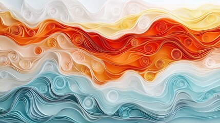 Abstract Wavy Paper Quilling Art Orange Yellow White Blue Swirls