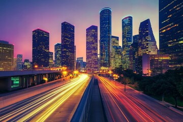 Fototapeta premium A dazzling smart city skyline at dusk showcasing glowing connections that represent big data and technology integration