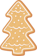 Christmas gingerbread cookie Christmas tree shape decorated with icing. Illustration of a holiday treat.