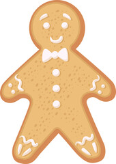 Christmas gingerbread cookie gingerbread man shape decorated with icing. Illustration of a holiday treat.