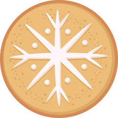 Christmas gingerbread cookie round shape decorated with icing. Illustration of a holiday treat.
