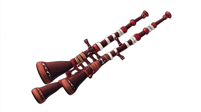 Traditional Ethiopian Double Flute, Begena, with Intricate Carvings