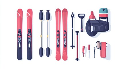 Ski Equipment Set with Skis, Poles, Backpack, and Accessories