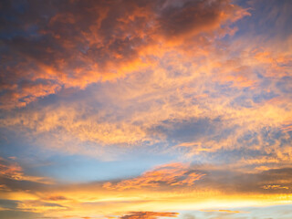 Sky sunset evening background sunrise dusk cloud dramatic orange twilight red warm sunny dawn sunshine romantic calm nature, cloudscape summer autumn spring scene, environment ecosystem energy.