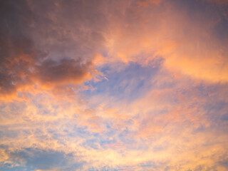 Sky sunset evening background sunrise dusk cloud dramatic orange twilight red warm sunny dawn sunshine romantic calm nature, cloudscape summer autumn spring scene, environment ecosystem energy.
