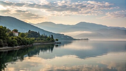 Obraz premium Early morning reflections on Vlore waters, surface, vlore, calm, serenity