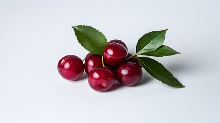 A Cluster of Fresh Red Plums with Lush Green Leaves