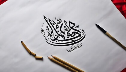 Elegant Arabic Calligraphy on White Paper, Displaying Artistic Charm.