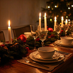 A beautifully set Christmas dinner table