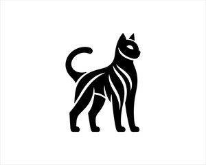 Black silhouette cat vector, Cat silhouette icon illustration.