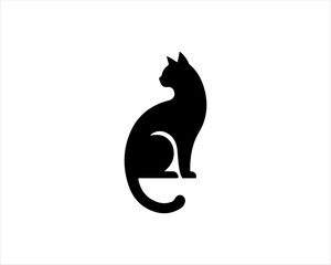 Black silhouette cat vector, Cat silhouette icon illustration.
