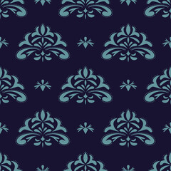 Blue and white damask vector seamless pattern. Vintage, paisley elements. Traditional, Turkish motifs. Great for fabric and textile, wallpaper
