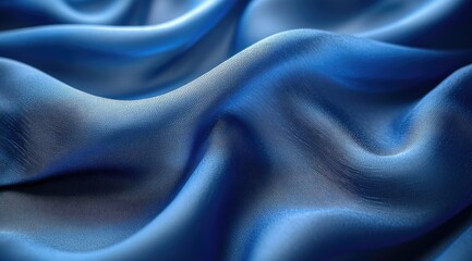 Fototapeta premium Smooth, luxurious blue silk fabric with elegant drapes and soft folds.