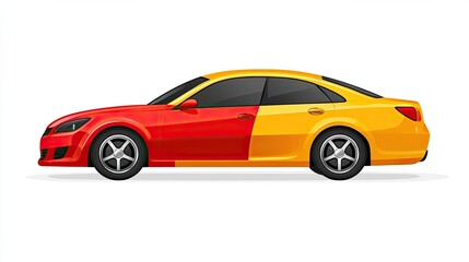 Obraz premium Side View of a Red and Yellow Car