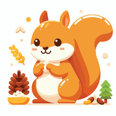 vector image of a cute squirrel eating acorns