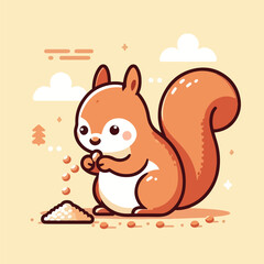 vector image of a cute squirrel eating acorns