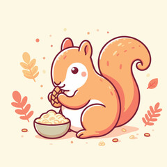 vector image of a cute squirrel eating acorns