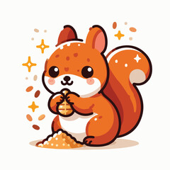 vector image of a cute squirrel eating acorns