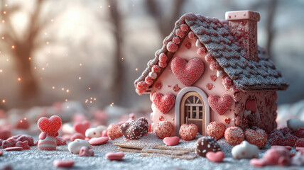 Romantic Valentine’s Day candy house, perfect product background