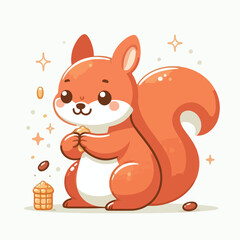 vector image of a cute squirrel eating acorns