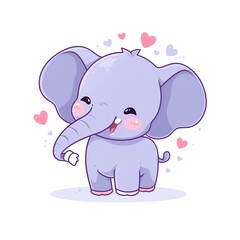 Fototapeta premium Adorable Cartoon Elephant with Pink Hearts - A Symbol of Love and Joy