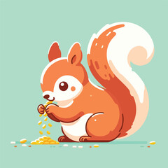vector image of a cute squirrel eating acorns