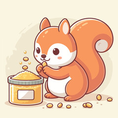 vector image of a cute squirrel eating acorns