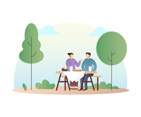 Park Activities Character Illustration Couple Dining Outdoor