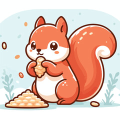 vector image of a cute squirrel eating acorns