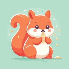 vector image of a cute squirrel eating acorns
