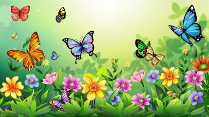 Cartoon Nature Background - A Whimsical World of Colorful and Playful Elements. The Cartoonish Trees with Big, Cheerful Leaves, and the Fluffy Clouds Floating Above