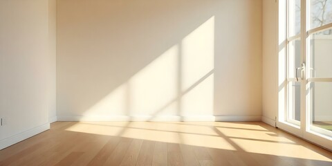 Wooden floor with soft shadows and light beams in a minimalist interior